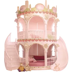 Luxury High Quality Kids Furniture Bedroom Princess Girl Slide Children Bed , Lovely Single Pink Castle Bed Girls Furniture