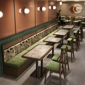 Table ronde à mosaïque en <span class=keywords><strong>noyer</strong></span> avec motif <span class=keywords><strong>feuille</strong></span> incurvée, chaise à dossier en rotin avec coussin vert, mobilier <span class=keywords><strong>de</strong></span> café en gros - Product Image 4