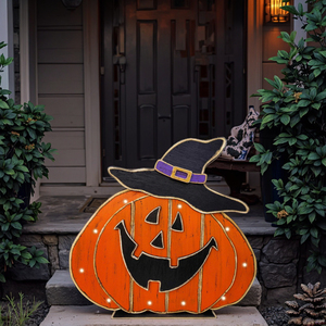 Chapeau de sorcière Chubby Pumpkin Insertable Battery Factory Friendly Price Banquet Halloween Décoration en bois - Product Image 3