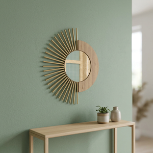Miroir mural rond moderne en laiton avec design en forme de soleil, bordure décorative encadrée pour salon et chambre à coucher - Product Image 4