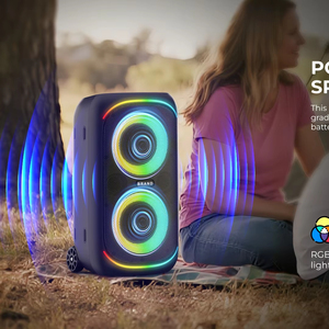 Loa tiệc ngoài trời RGB năm mới 2024 công suất 10W chống nước IPX5 tay cầm thu gọn xoay 360 độ °   Thiết kế bánh xe bass cho loa boombox - Product Image 1