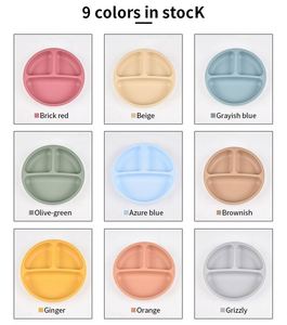 Assiette divisée en silicone de qualité alimentaire, couleur unie, vaisselle pour bébé, design minimaliste, trois compartiments, portable, pour enfants - Product Image 6