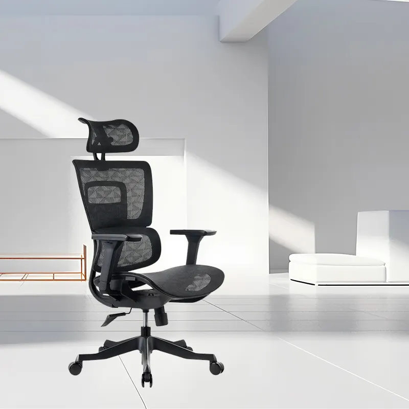 Moderner Rückenlehne-Verstellungs-Ergonomie-Stuhl vollschwarzes Netz Büromöbel 3d-Kopfstütze Computertisch-Stuhl mit Kleidungsregal