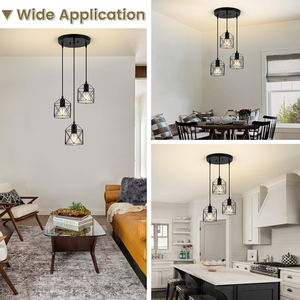 Lampadario a Sospensione a 3 Luci Nero, Lampada a Sospensione Moderna Nordica a LED per Interni, Decorativa E27, per Camera da Letto, Sala da Pranzo, Cucina, Ristorante - Product Image 3