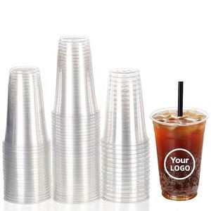 Gobelets en plastique transparent jetables pour café glacé avec couvercle, logo personnalisé, 12/14/18/20/24/16 oz - Product Image 1