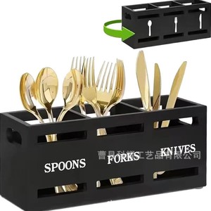 Wooden <b>Kitchen</b> Cutlery <b>Box</b> With Compartments For Chopsticks Spoon <b>Storage</b> Desktop Organizer Rectangle Standing Type - Product Image 2