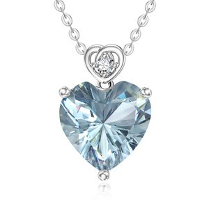 Colgante de Oro de 14K Personalizado con Corazón de Aguamarina de 3 Quilates, Collar con Piedra de Nacimiento de Marzo para Ella, Regalo Sorpresa de Cumpleaños o Boda - Product Image 1