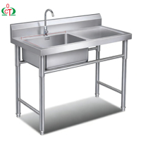 Plan de travail en acier inoxydable avec évier, évier simple commercial, table d'évier de cuisine en acier inoxydable