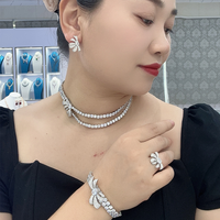 Collier papillon double couche Boucles d'oreilles Bagues Bracelets Style Bohème Laiton Zircone Bijoux pour femmes à la mode