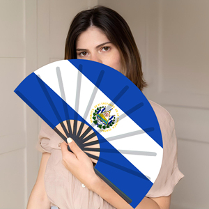 Abanicos Plegables de Bambú con la Bandera de El Salvador al por Mayor, Abanico de Mano para Carnaval, Boda, Festival, Fiesta, Agencia de Viajes - Product Image 3