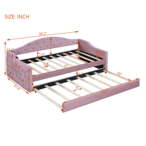 Modern Twin Size Reclining Velvet Tufted Upholstered Daybed Trundle USB/Type-C Charging Ports for Bedroom Living Room Hotel Use - Product Image 6