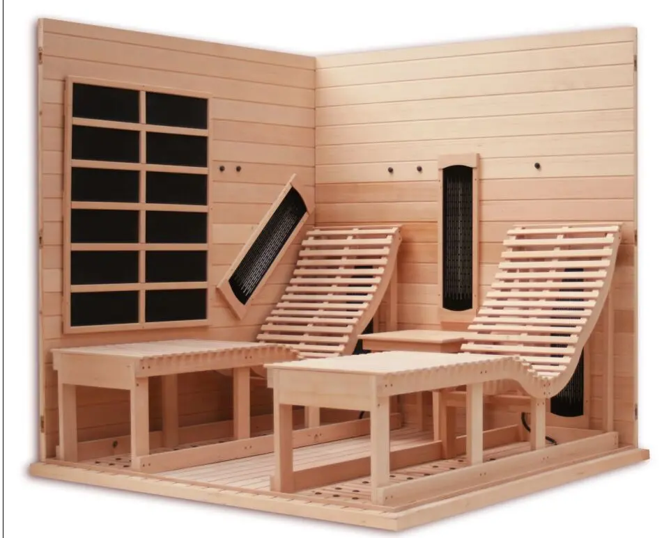 Sala de sauna infrarroja de lujo para interiores Hemlock/Red Cedar Low EMF con 2 camas