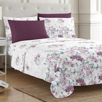 Ensemble de literie en microfibre douce 6 pièces pour lit king-size avec motifs floraux imprimés, drap plat, drap-housse et taies d'oreiller
