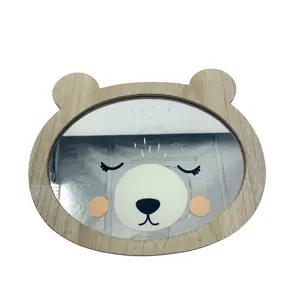 Personalizzato Soggiorno camera Decorativa di Attaccatura di Parete di Montaggio Della Decorazione Dell'orso di Figura di Legno Specchio Rotondo Per I Bambini