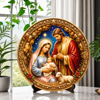 Nouveauté : Assiette Souvenir Religieuse Catholique en Résine 3D Embossée Sacré-Cœur de Jésus, Décoration Familiale pour la Maison avec Support en Bois