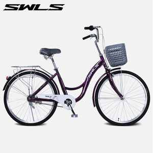 Vélo <span class=keywords><strong>de</strong></span> <span class=keywords><strong>ville</strong></span> à cadre bas à vitesse unique SWLS en acier <span class=keywords><strong>de</strong></span> 20/22/24/26 pouces <span class=keywords><strong>avec</strong></span> <span class=keywords><strong>panier</strong></span> avant pour femmes, classique pour les trajets urbains - Product Image 2