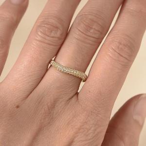 Anello a Goccia in Argento Sterling 925 Placcato Oro 14K con Zircone, Design a Onda con Quattro Griffe, per Matrimonio e Fidanzamento, per Donna - Product Image 2