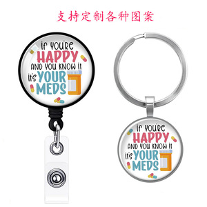Porte-clés rétractable créatif transfrontalier avec boucle à tirage facile, motif imprimé en patch de cristal, anti-perte, personnalisable - Product Image 2