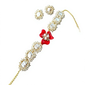 Ensemble collier et boucles d'oreilles en laiton plaqué or de qualité supérieure, élégant et tendance, pour femmes, idéal pour les fiançailles, les fêtes, les mariages, cadeau de bijoux - Product Image 2