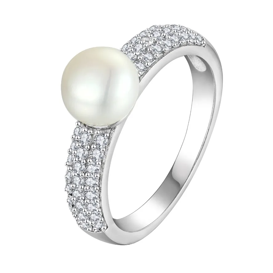 Commercio all'ingrosso su misura anello di perle d'acqua dolce regali placcati rodio 925 Sterling Silver fatti a mano Dainty anelli di perle gioielli donne