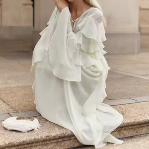 Robe d'été pour femme de haute qualité, en mousseline de coton, couleur unie, avec coutures, manches longues, élégante, grande taille, style modeste – Offre Spéciale - Product Image 3