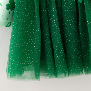 Pronto per la Spedizione, Disponibile in Magazzino: Abito da Festa per Bambine con Stampa Trifoglio di San Patrizio, Lunghezza al Ginocchio, Linea ad A, Verde in <span class=keywords><strong>Tulle</strong></span>, Maniche Lunghe - Product Image 5