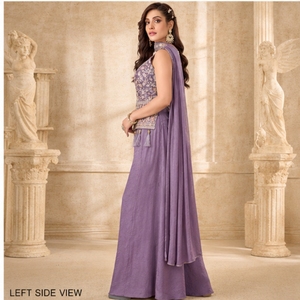 Lavender Embroidered Palazzo Suit Set with Designer <b>Jacket</b> and Dupatta <b>Women</b> Party Wear <b>Wedding</b> Festive Outfit - Product Image 2