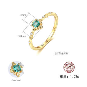 Anillo de circón <span class=keywords><strong>Esmeralda</strong></span> cuadrado chapado en oro de plata de ley S925 de lujo con estilo para damas - Product Image 5