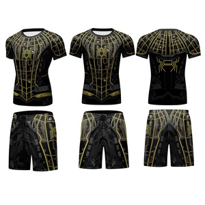 Vente en gros de compression <span class=keywords><strong>Spiderman</strong></span> Rash Guard à manches courtes BJJ Jiu Jitsu Gym T Shirt MMA Boxing Shorts Set pour hommes Logo personnalisé - Product Image 6