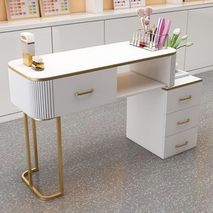 Mesa de Manicura Plegable de Vidrio Japonés Blanco, Estilo Simple y Lujoso, con Almacenamiento - Product Image 1