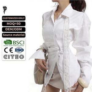 Nueva Blusa Casual de Mujer con Botones Delanteros, Tejida y Transpirable, con Rayas y Encaje Calado, Camisa Casual Sólida para Mujer - Product Image 1