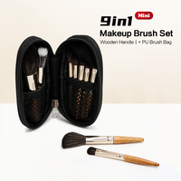 Échantillons gratuits de haute qualité manche en bois mini ensemble de pinceaux de maquillage portable 9 pièces en gros