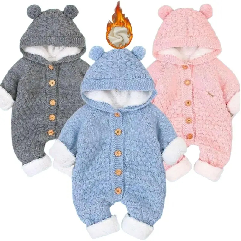 Nouveau-né bébé vêtements Cardigan à capuche barboteuses automne hiver fille garçon mode infantile Costume enfants enfant en bas âge cachemire tricot combinaison