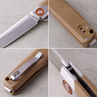 Couteau de poche pliant EDC en acier D2, lame de 80 mm, manche G10 beige, roulement à billes, clip de transport profond pour le camping, la randonnée et les activités de plein air