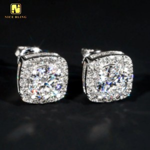 Iced Out Jewelry Halo Earrings VVS Moissanite Diamond <strong>Studs</strong> 925 <strong>Silver</strong> Pass Diamond Tester Screw Back Earrings Men Earrings - Product Image 5