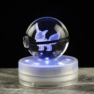Drop-shipping 80mm Crystal Pokemon Pikachu Eevee Mewtwo Glass Ball Pokeball Toy Children Bedroom Night Light