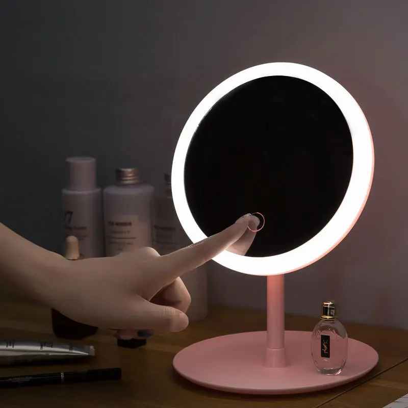 Amazon LED Stand Desktop Light Mirrors USB Cosmetic Mirror 3 Color Brightness Round Makeup Mirror Light
