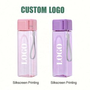 Bouteilles d'eau carrées en plastique transparent de 500 ml avec logo personnalisé, sans BPA, anti-fuite, pour le camping, les cadeaux promotionnels et la consommation de jus - Product Image 2