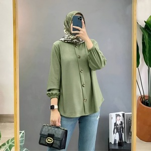 Cárdigan Retro para mujer, camisa holgada, estilo informal, musulmán, seda helada, cuello arrugado, Tops de inmersión sin planchar, tela - Product Image 2