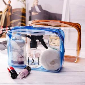 Vacation Travel Bathroom Tidy up Toiletry Transparent Pvc Zipper Portable Blue Cosmetic Bags and <b>Cases</b> - Product Image 4