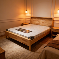 Lit mural King Size moderne en pin massif/bois de manguier avec panneau de rangement, tailles spéciales, tête de lit souple, écologique, durable et confortable