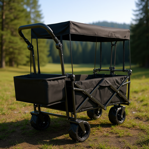 Carrello da Giardino Pieghevole Nero Extra Large con Tettuccio Rimovibile e Ruote Utilitarie Pieghevoli per Campeggio e Uso Esterno - Product Image 2
