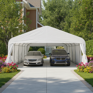 HONGTENG <span class=keywords><strong>Garage</strong></span> en acier galvanisé durable et imperméable, abri pour voiture, capacité de stationnement pour 2 voitures, portable, facile à assembler, utilisation en extérieur - Product Image 1