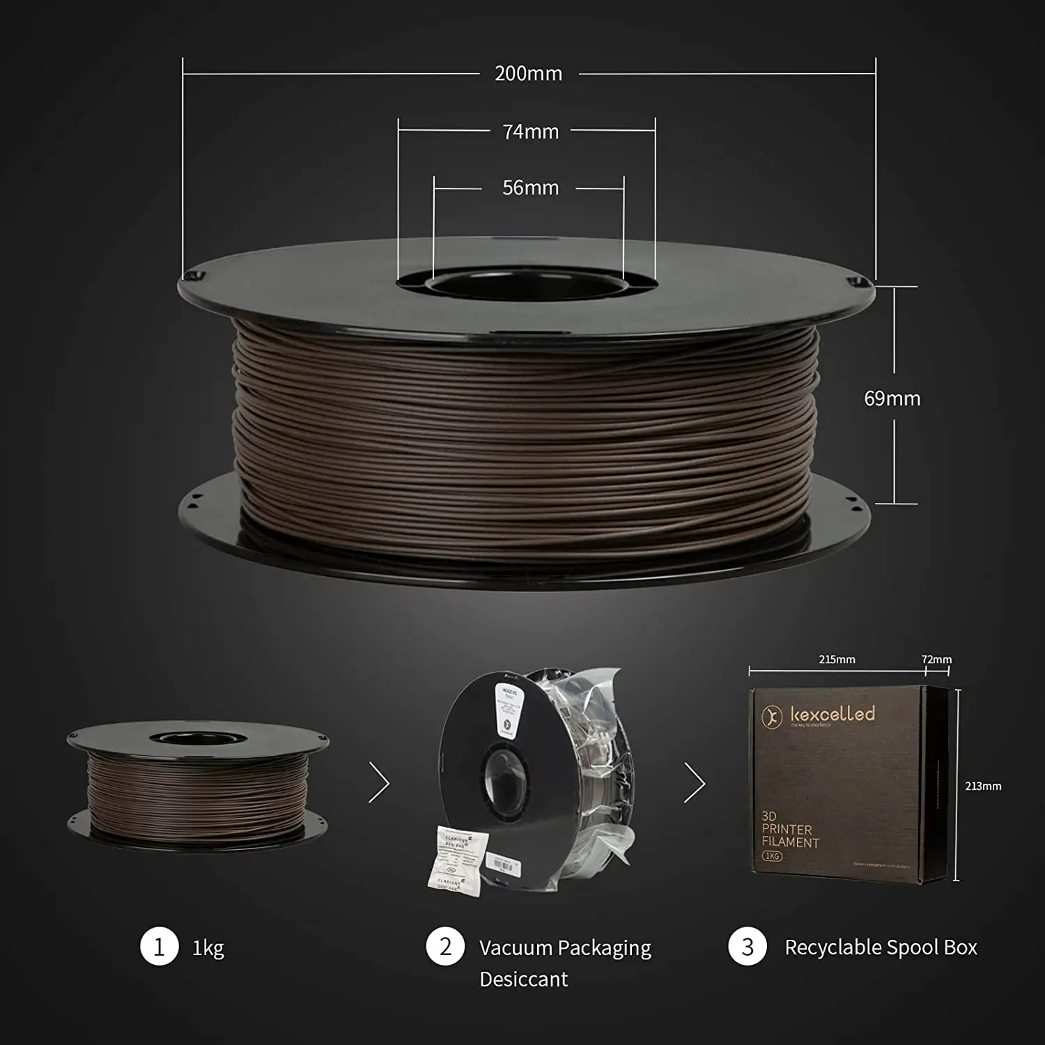 Kexcelled 3D ahşap elyaf Pla Filament 3D ekstruder Filament ahşap etkisi 3D baskı Filament