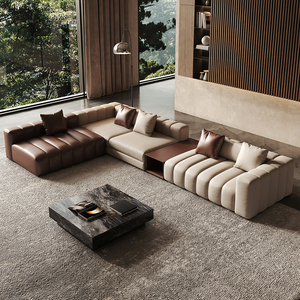 Canapé d'angle modulaire en cuir pleine fleur, style minimaliste italien, inspiré du piano, pour salon de villa, usine de Foshan - Product Image 3