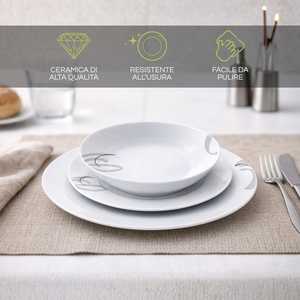 Set di piatti in porcellana bianca, 18 pezzi, rotondi con decorazioni, servizio da tavola per 6 persone, piatti piani e per zuppa - Product Image 4