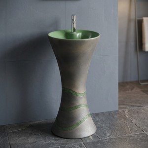 Lavabo de Pedestal Completo de Cerámica con Diseño de Granito Estampado en Mármol Negro Vistaar - Product Image 6