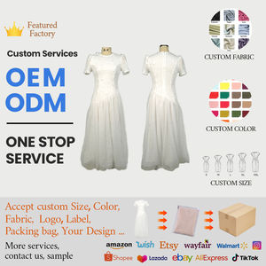 ZYHT 45174 doux naturel femmes blanc col rond maille a-ligne <span class=keywords><strong>robe</strong></span> mi-longue à manches courtes pour les cérémonies et fêtes d'été - Product Image 5