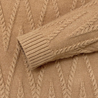 Pull en maille jacquard torsadé à col montant pour femme, motif diamant, style camel, marque privée