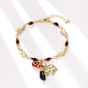CM Joyería de Oro de 14K al por Mayor Pulsera de Azabache, Mal de Ojo, Mano Figa, Ojo de Cábala, Amuleto de Buena Suerte, Personalizable de Latón para Niños y Niñas - Product Image 4